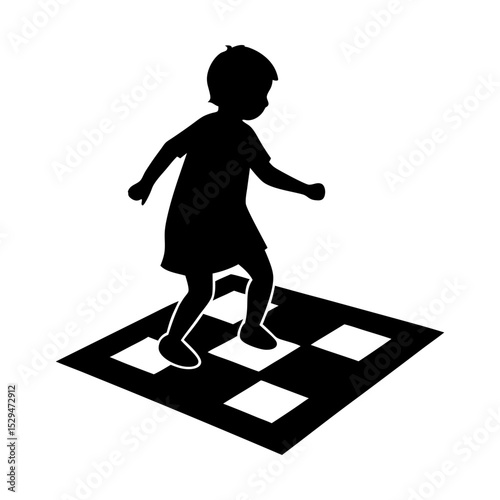 Child playing hopscotch silhouette vector