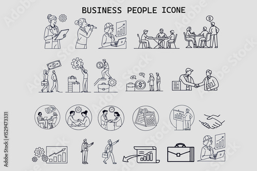 Hand-drawn doodle vector set of business people icons and symbols