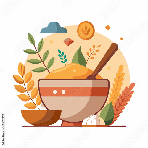 World Porridge Day Vector Illustration with Steaming Bowl of Oats and Spoon on White Background