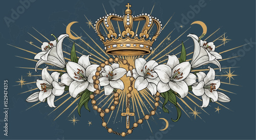 coat of arms vintage floral gold illustration with a crown of thorns ornament