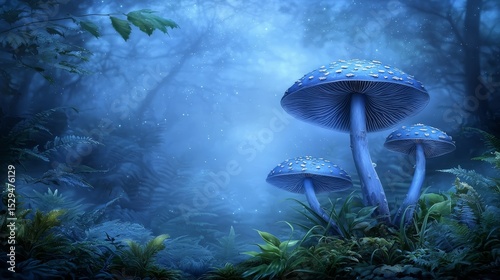 Captivating glimpse of forest mushrooms under majestic blue sky enchanting