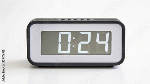 A sleek digital clock displaying the time 0:24 on a white surface.