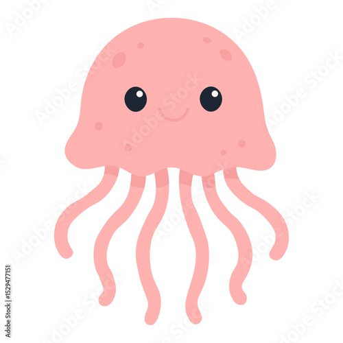 Jellyfish cartoon illustration. cute sea creature drawing. pink marine animal art