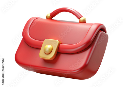 Red leather Purse. 3d rendering isolated on white background. Cartoon plastic style icon