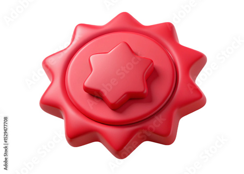 Red new badge. 3d rendering isolated on white background. Cartoon plastic style icon