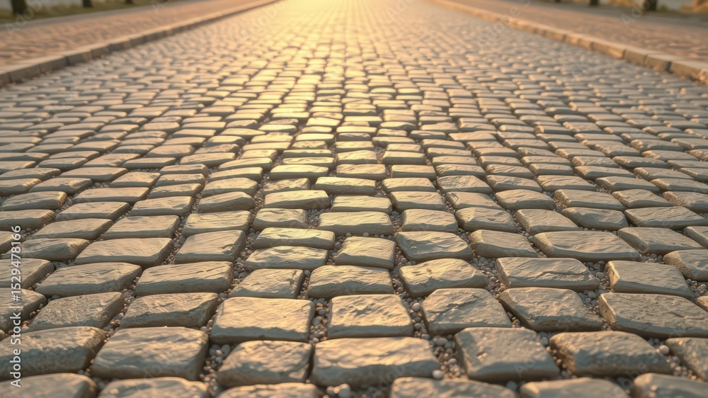 Fototapeta premium Old cobblestone pathway surface with light stone blocks and fine gravel filling the seams creates a textured background