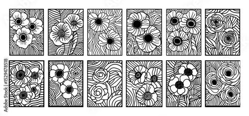 hand drawn floral swirl tile set