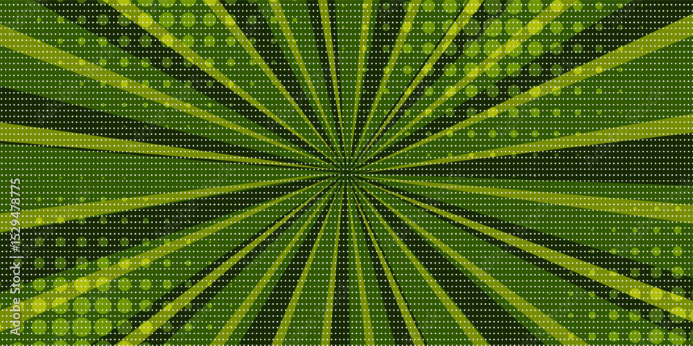 Obraz premium green comic sunburst effect background with halftone. Pop art comic-style vector background. vector