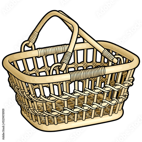 Cartoon hand drawn wicker basket isolated on white background. Vector doodle illustration	