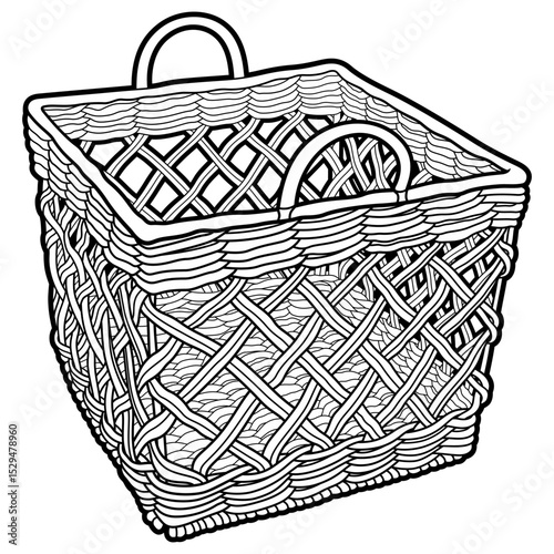 Cartoon hand drawn wicker basket isolated on white background. Vector doodle illustration	