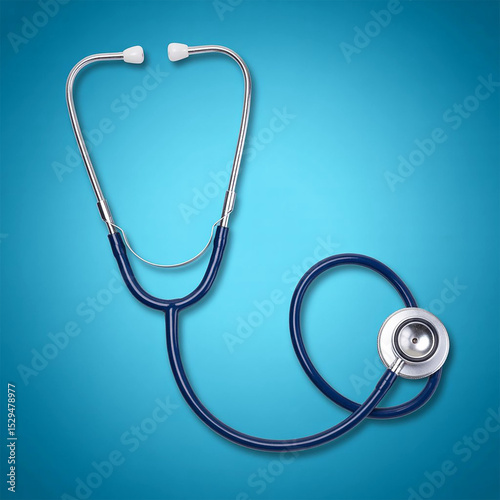 Blue stethoscope on a light blue background