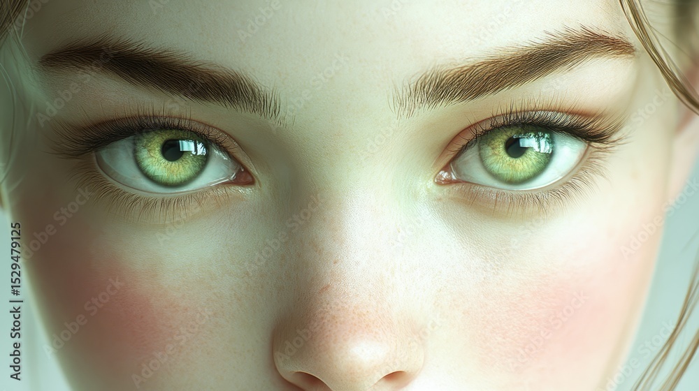 Fototapeta premium Captivating closeup woman face with striking green eyes and alluring gaze