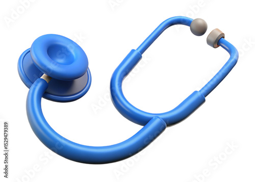  Stethoscope, 3d rendering blue stethoscope isolated on white background. Cartoon plastic style icon.
