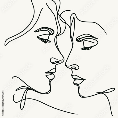 Minimalist Line Art Romantic Couple Face – Modern Wall Art Illustration