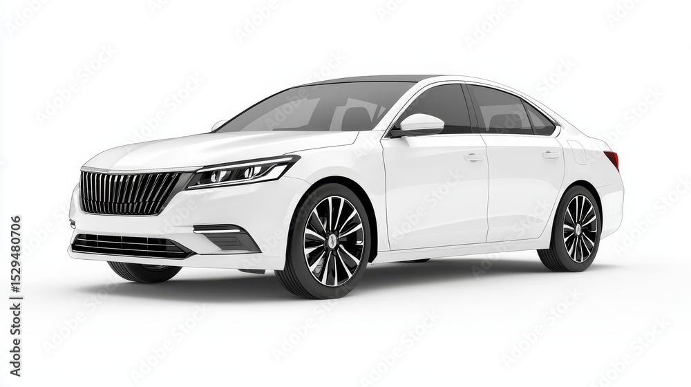 Fototapeta premium Striking white car on seamless white backdrop showcase of modern automotive design and elegance