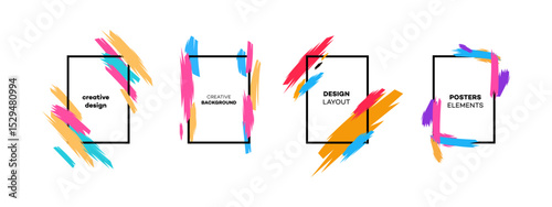 Colorful Abstract Brush Strokes Creative Design Layout Posters
