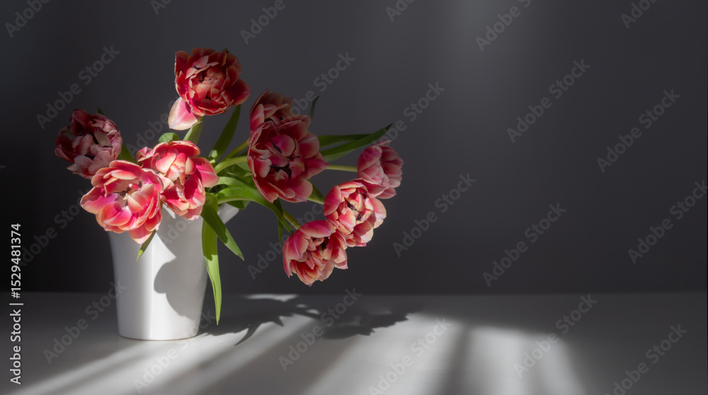 Fototapeta premium beautiful tulips in vase on gray background