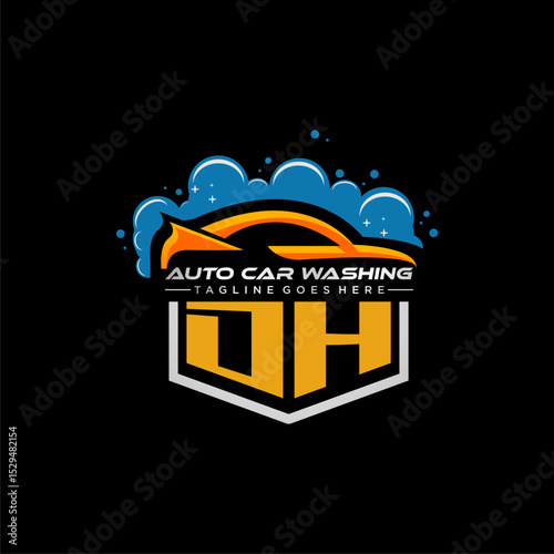 DH initial monogram for carwash with car clean image design vector