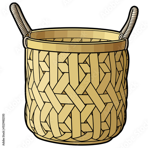 Cartoon hand drawn wicker basket isolated on white background. Vector doodle illustration	