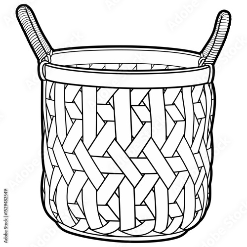 Cartoon hand drawn wicker basket isolated on white background. Vector doodle illustration	