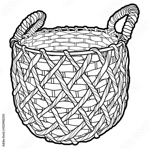 Cartoon hand drawn wicker basket isolated on white background. Vector doodle illustration	