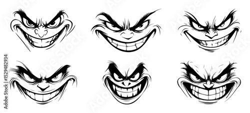 evil cartoon face expression illustration pack