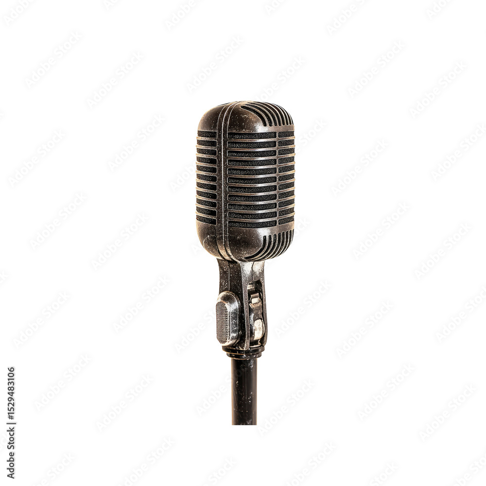 Fototapeta premium Vintage Retro Microphone on Stand, Isolated on Transparent Background