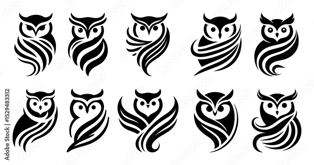 Obraz premium minimal owl logo symbol vector set