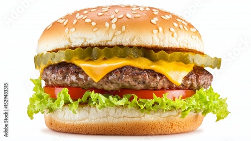 Delicious hamburger with melted cheese and fresh lettuce classic american meal