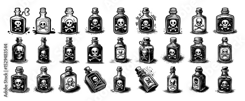 poison bottle cartoon vector illustration set