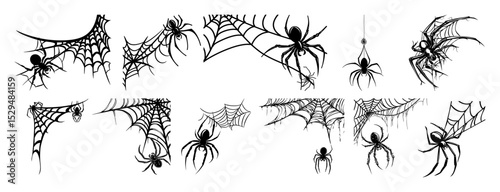 halloween spider and cobweb silhouette set