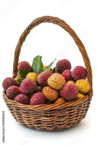 Fresh Lychee Fruits in a Woven Basket Displaying Vibrant Colors