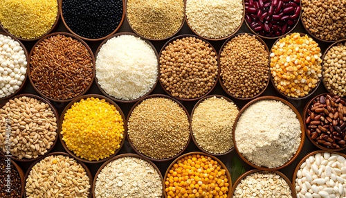 Grains with cereals, and legumes variety.