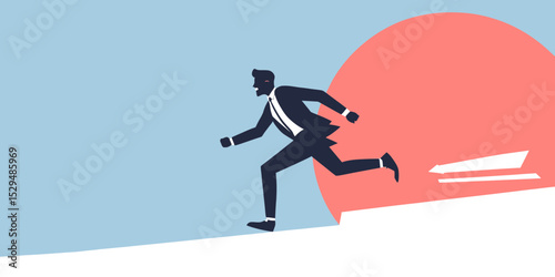 businessman running fast in suit with briefcase chasing paper airplanes symbolizing ambition goal achievement concept flat vector illustration