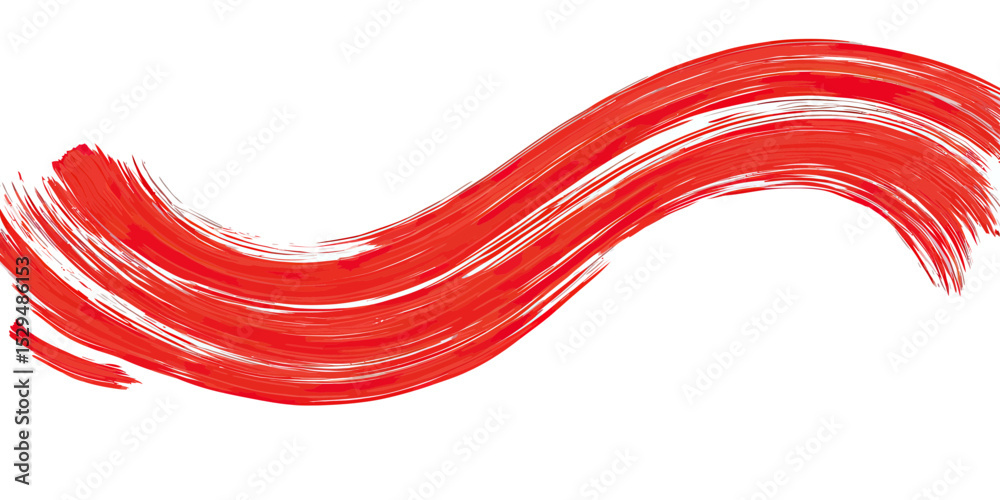 Fototapeta premium Abstract red paint brush stroke with dynamic wavy lines and textured streaks on white background for creative design and artistic decoration vector illustration