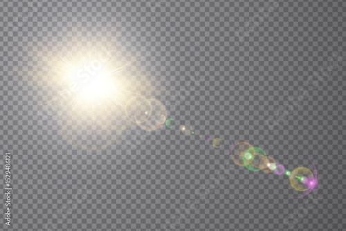 Radiant Solar Lens Flare on Transparent Background