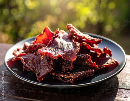 beef jerky on a plate.