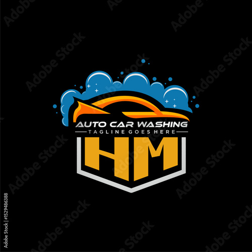 HM initial monogram for carwash with car clean image design vector