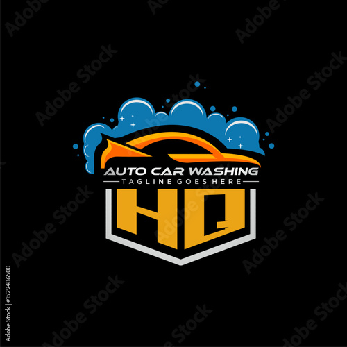 HQ initial monogram for carwash with car clean image design vector