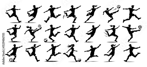 soccer player action silhouette icon set
