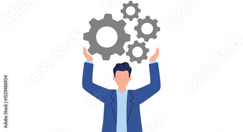 Vector of a man carrying several gears under his head