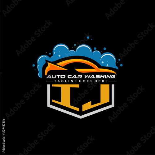 IJ initial monogram for carwash with car clean image design vector