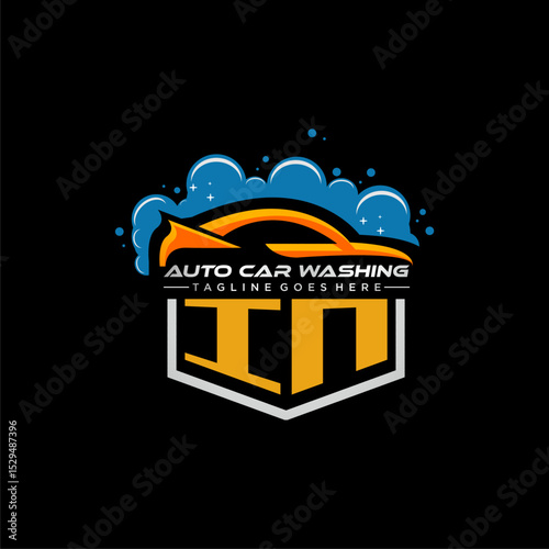 IN initial monogram for carwash with car clean image design vector