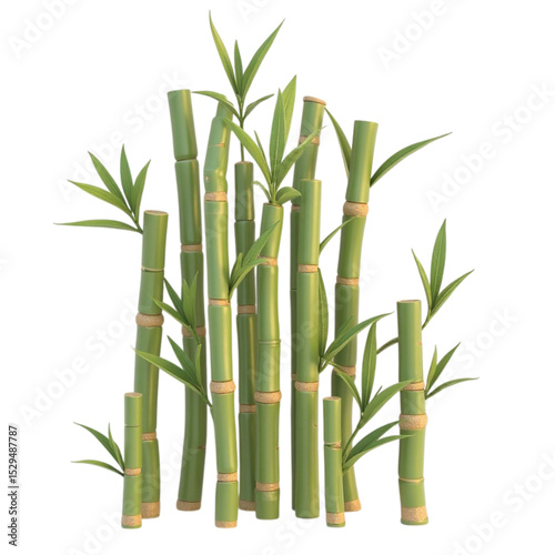 Realistic 3D rendered bamboo plants with green leaves transparent background nature design element