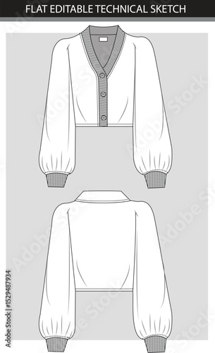 Cardigan Technical Sketch flat sketch for winter with long sleeves