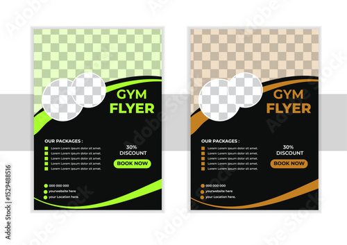 Gym/ fitness flyer template, social media post, web banner with clean and modern layout.Gym flyer design template. Flyer, social media post and facebook cover design template for gym and fitness.