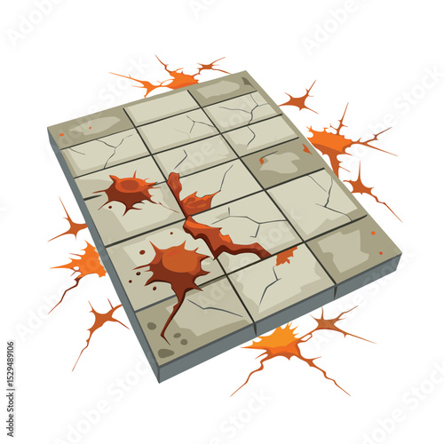 Cracked Stone Tile Platform: Isometric Game Asset for Fantasy Game Worlds
