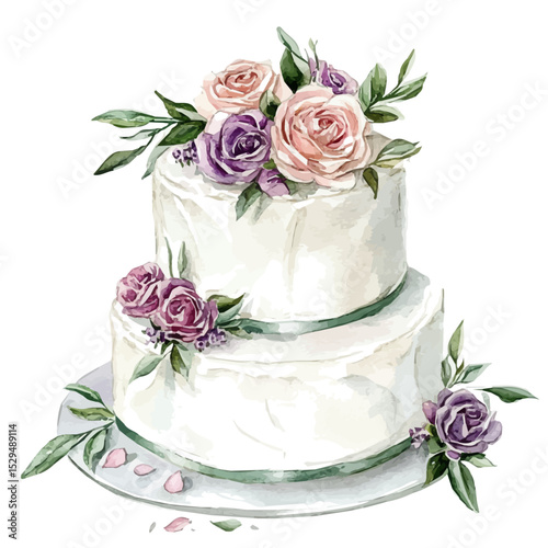 watercolor vector of Cake Topper, high quality, isolated on a white background.