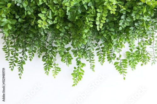 Green leaves hanging down on a bright background for decorative purposes, backgrounds, and overlays.