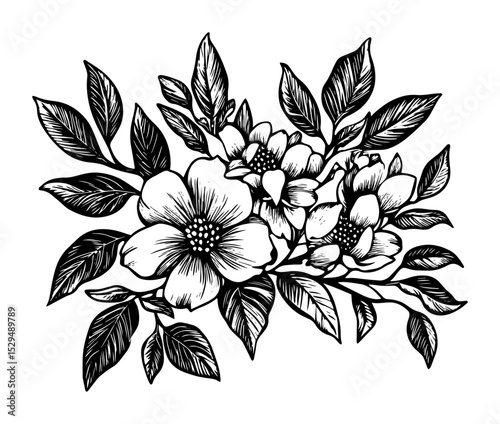 single floral bouquet illustration in vintage style